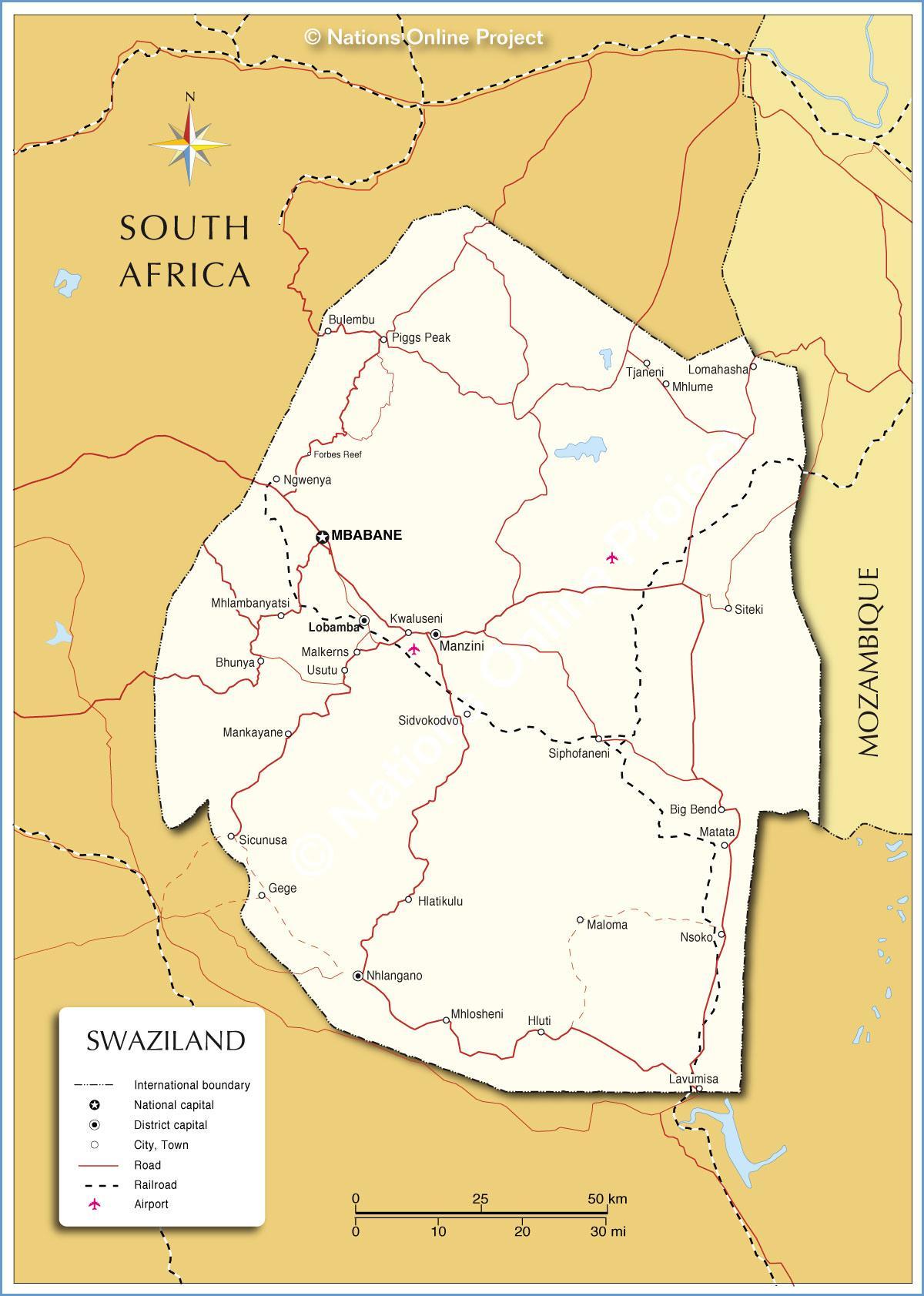 Peta dari kota-kota di Swaziland